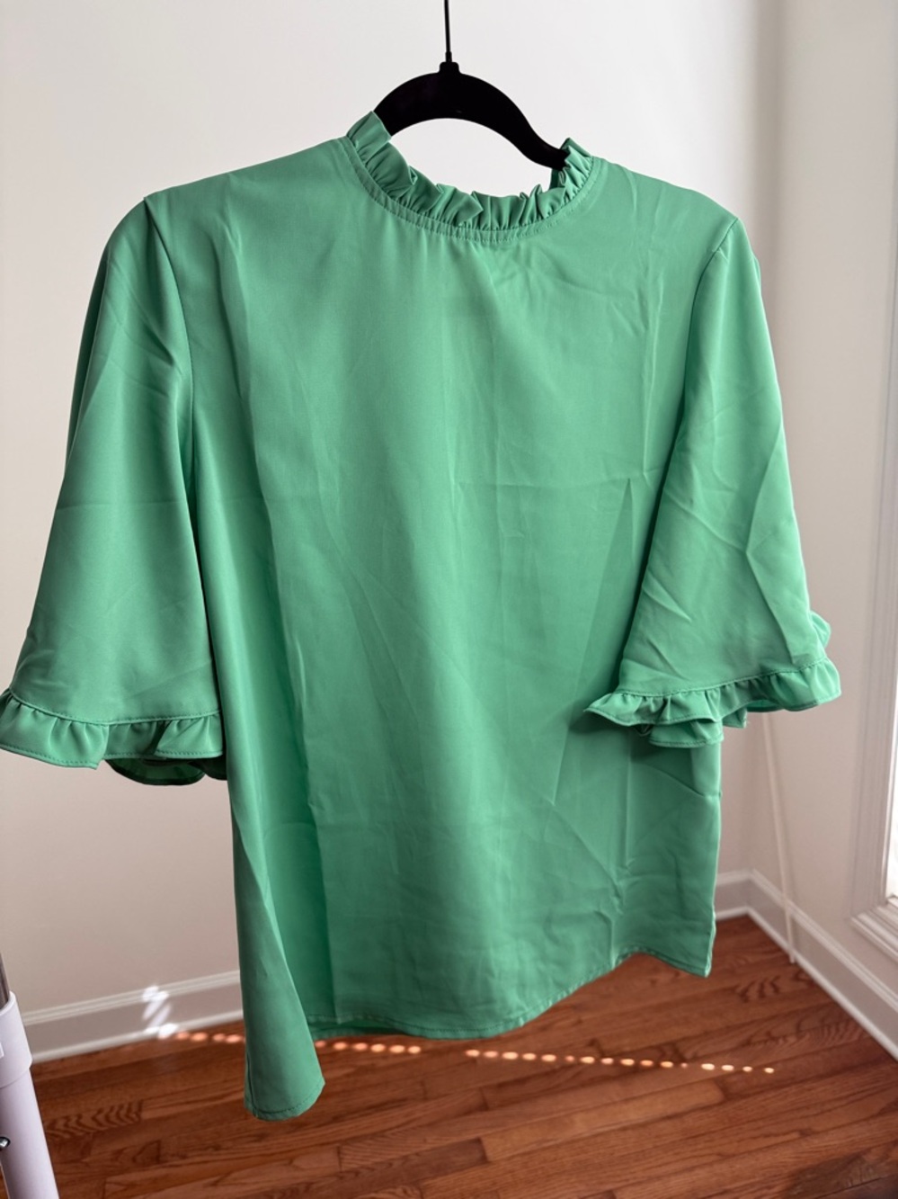 Ruffled Mock Neck Women's Top in Mint Green